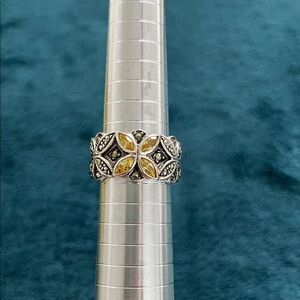 Elegant Sterling Silver, Citrine and Marcasite Ring